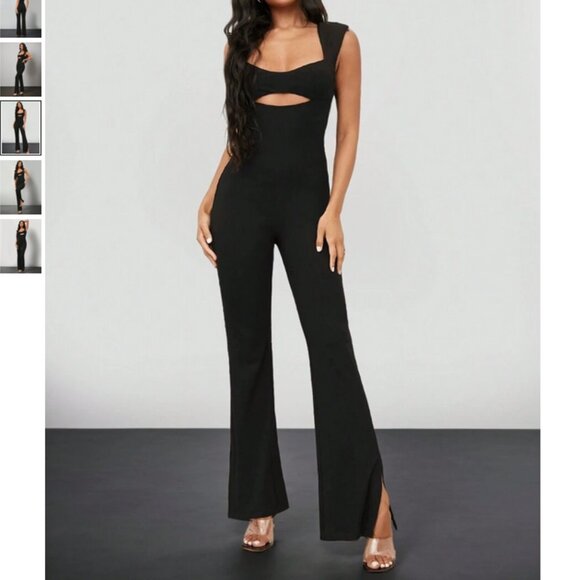 [NEW] Women's Backless Black Jumpsuit with Underboob / Cleavage Cutout - Picture 1 of 2